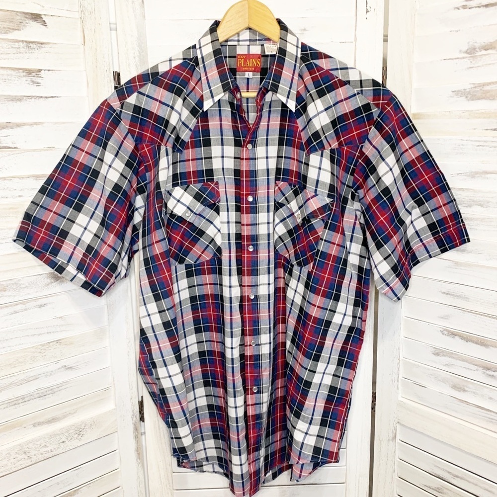 Vintage MEN’S Ely Plains L Western Cowboy Rancher Plaid Pearl Snap Button Shirt